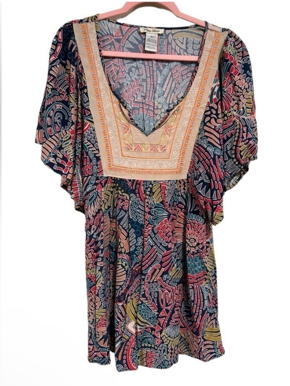 FLYING TOMATO Women’s Colorful Print Rayon Tunic Blouse Mini Dress